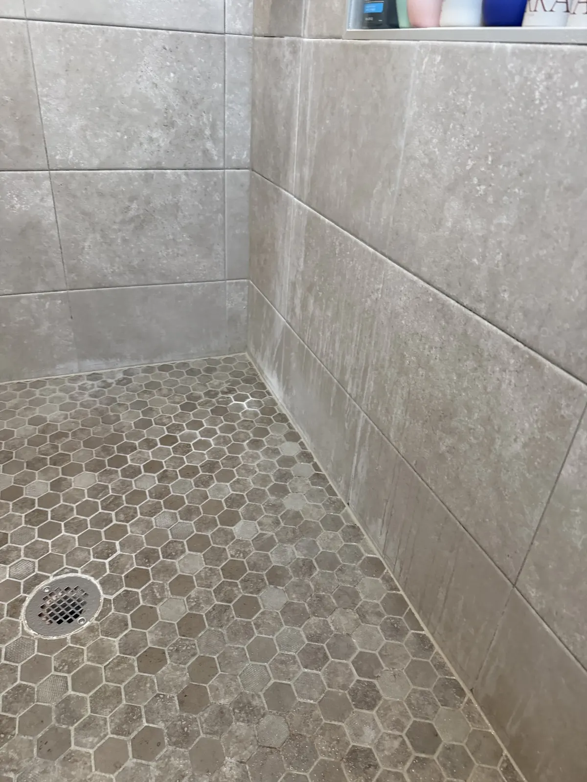 Shower grout, before cleaning