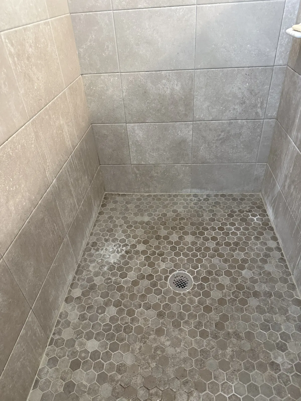 Shower grout, before cleaning