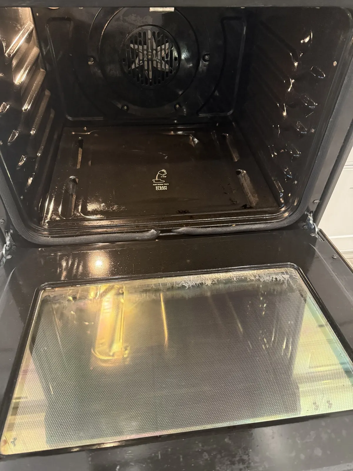 Oven door glass, after cleaning