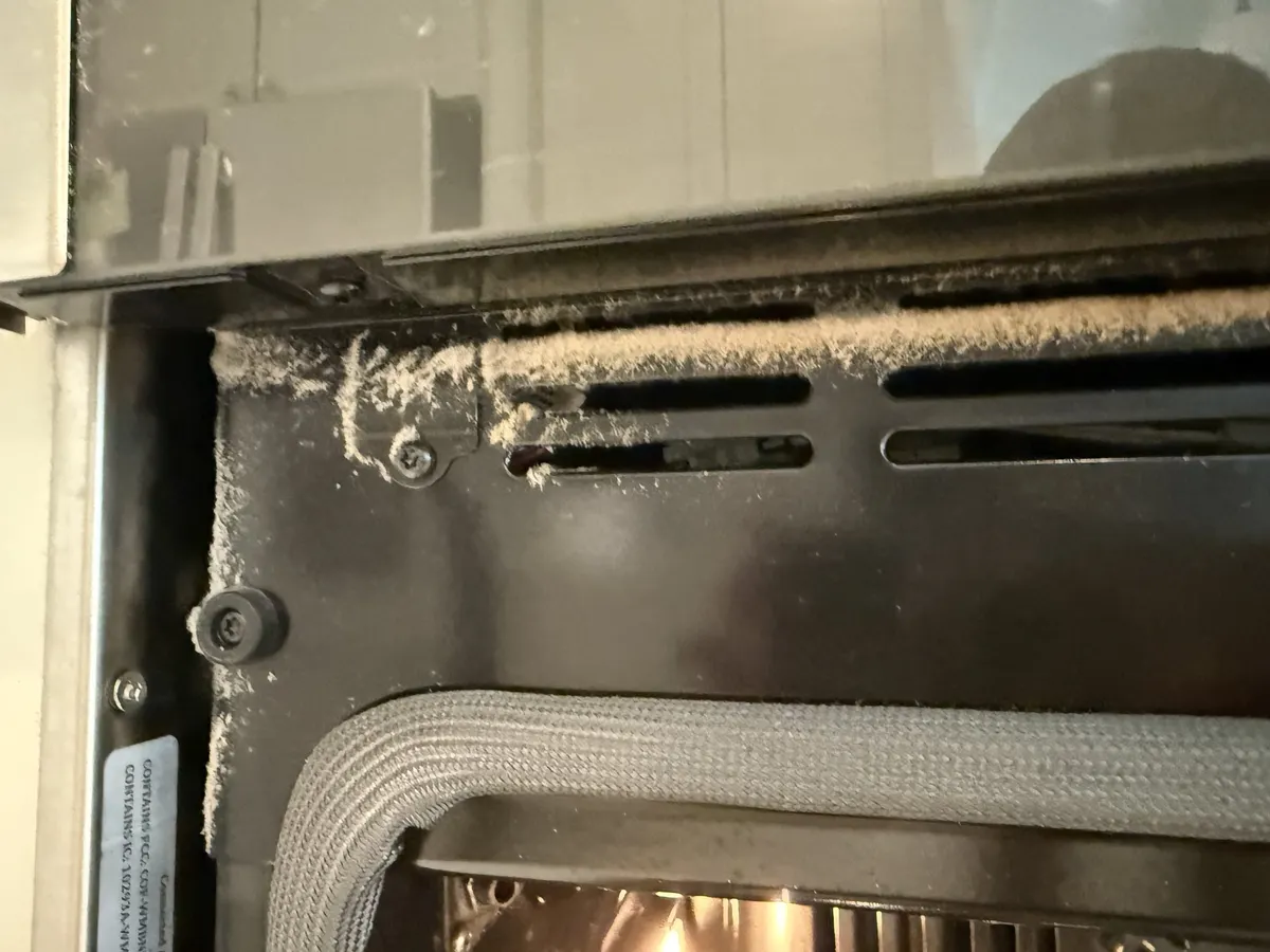 Oven door gasket, before cleaning